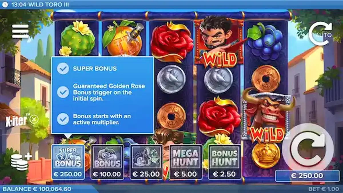Wild Toro 3 slot game interface na may bullfighting theme